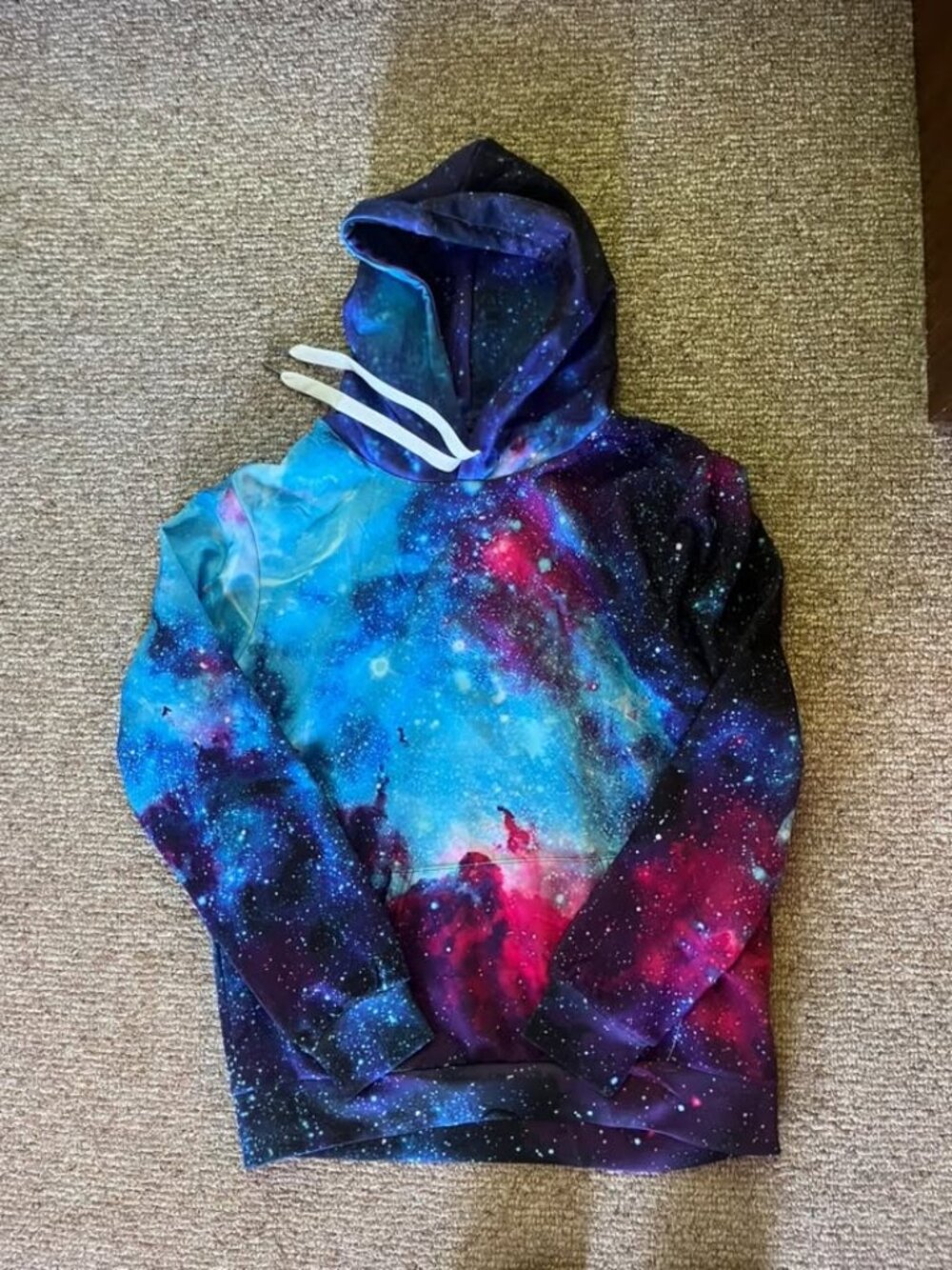 Galaxy Nebula All-Over Print Pullover Hoodie - Blue & Pink/Magenta Size [Small]